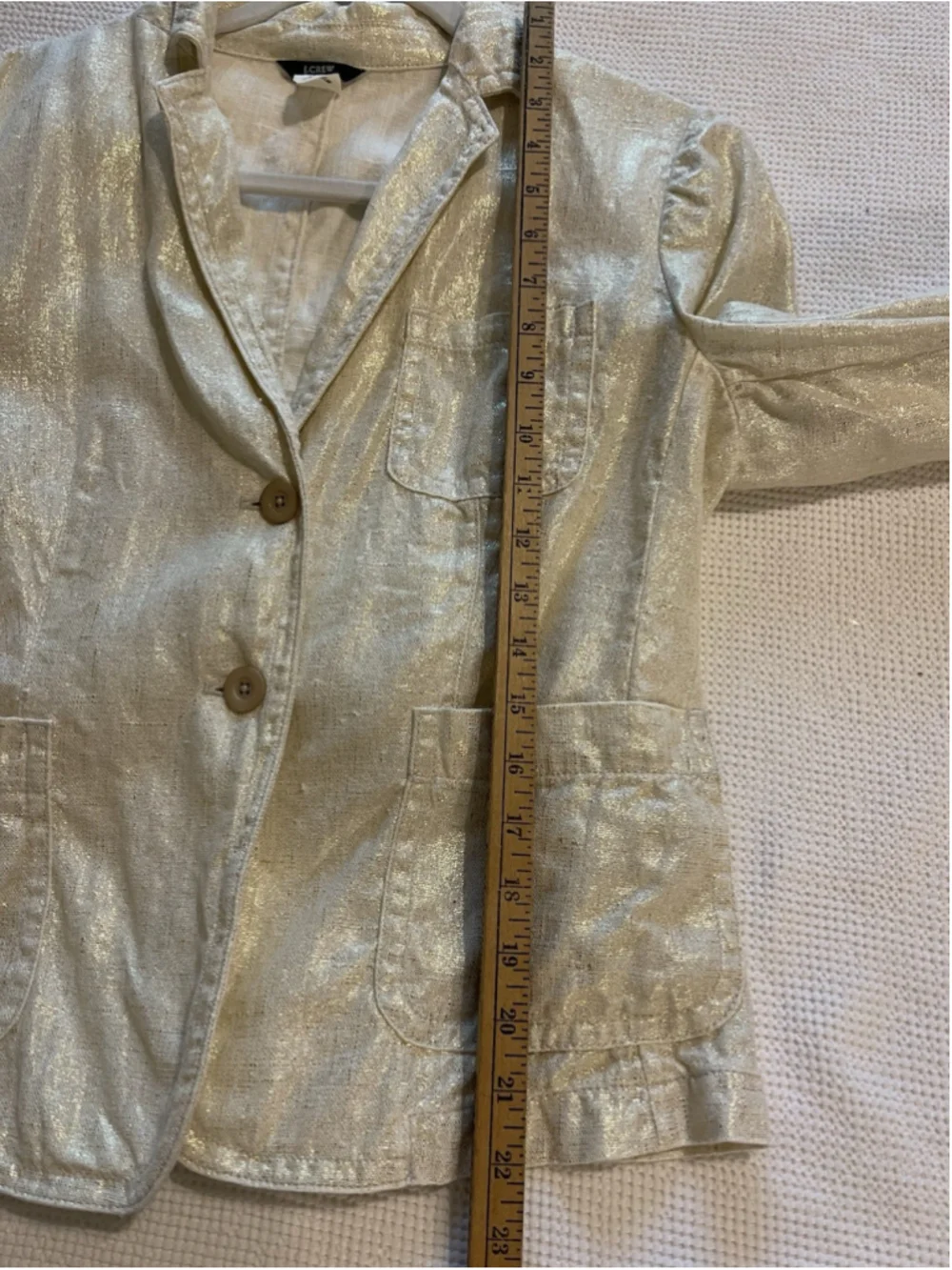 J. CREW 100% Linen Metallic Blazer Jacket Cream Gold Two Button Pockets 10